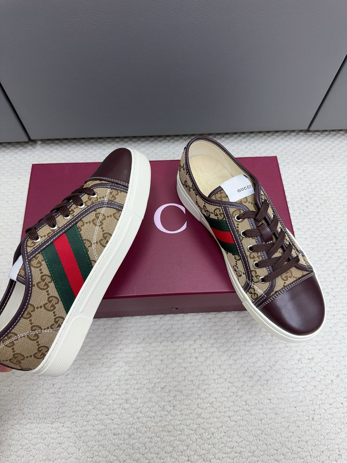 GG Tennis 1977 Sneakers Chocolate Beige Canvas Leather 788210