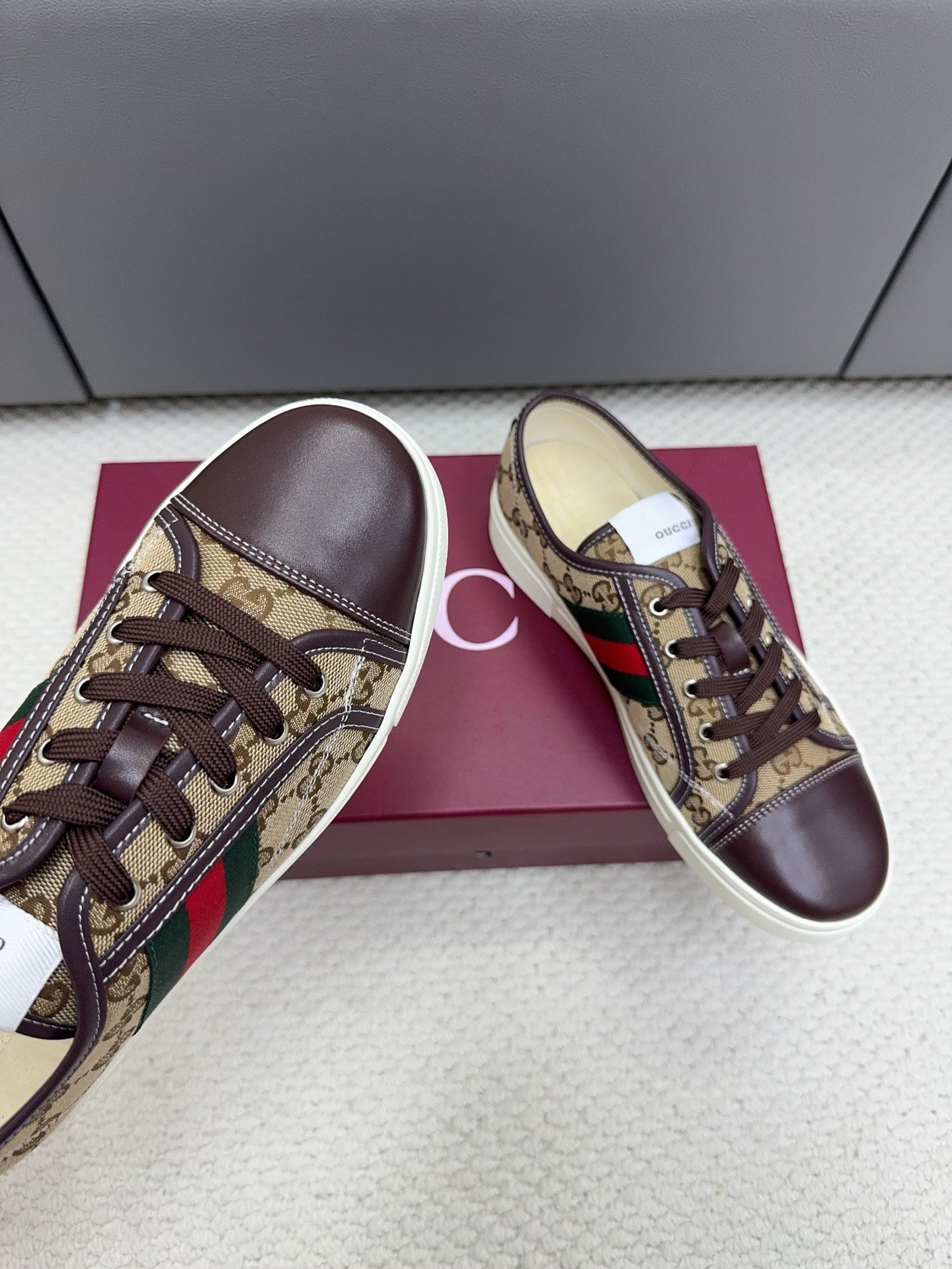 GG Tennis 1977 Sneakers Chocolate Beige Canvas Leather 788210