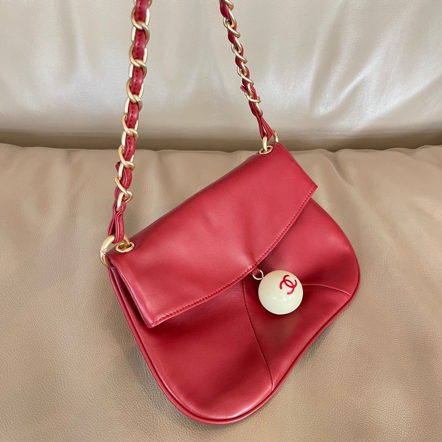 CC 26s Cue Ball Foldover Bag 23cm Red Lambskin