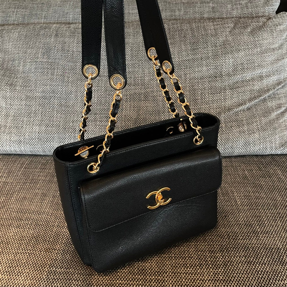 CC 26s Pocket Tote Bag Black Lambskin