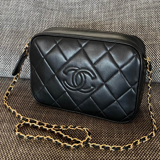 Chanel 2026 Quilted CC Diamond Camera Bag 23cm Black Calfskin