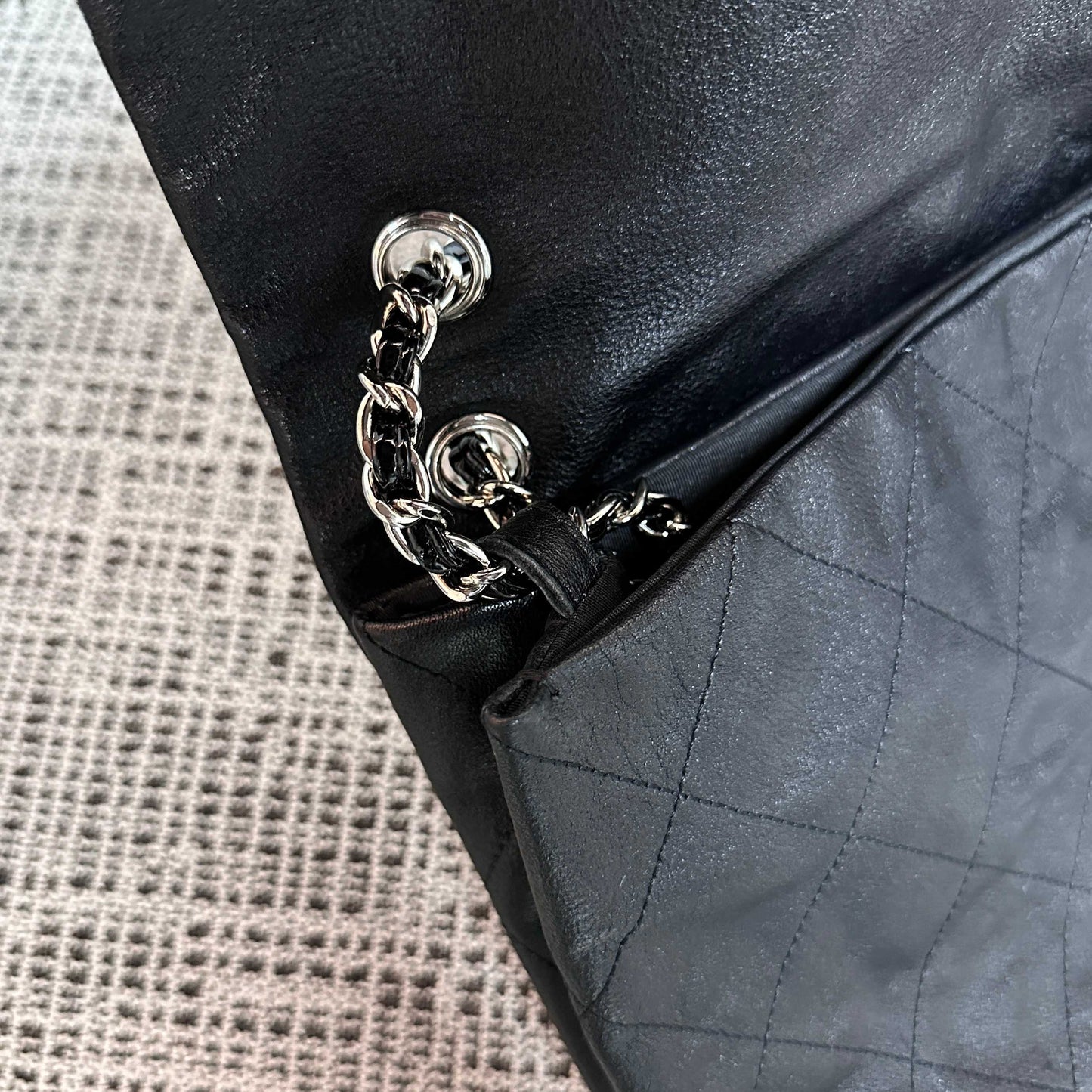 CC 26s Flap Tote Bag Black Oil Wax Leather