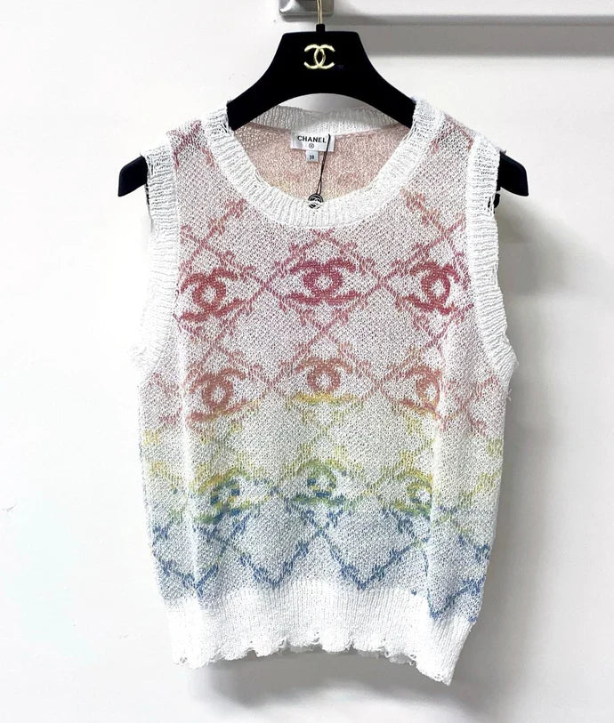 Chanel 2026 White And Multicolored Knit Tank Top Wool 439844