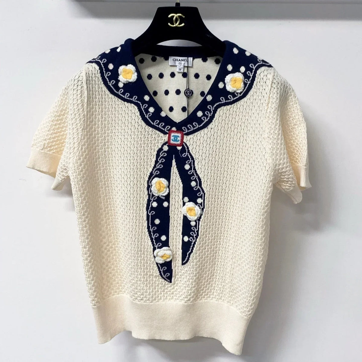 Chanel 2026 Striking Blue Sailor Short-Sleeve Shirt Cream Wool 650953