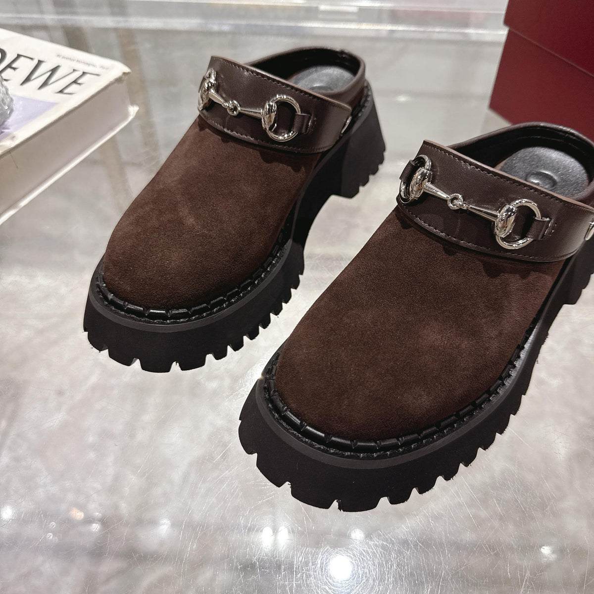 GG 2025 Horsebit Dark Brown mix Black Suede Sheepskin 416543