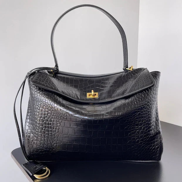 Balenciaga Rodeo Bag 35 Black Crocodile Skin Gold Hardware 351307