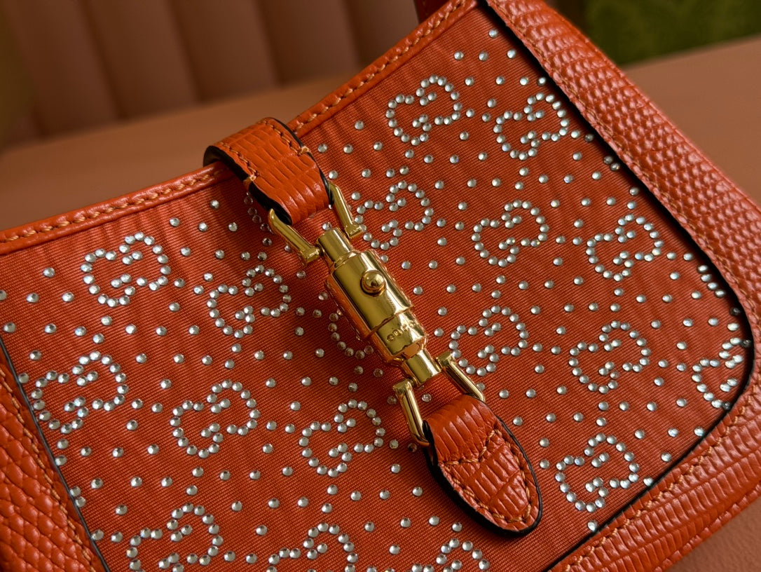 Gucci Jacket Bag Orange Lizard Rhinestones 248591