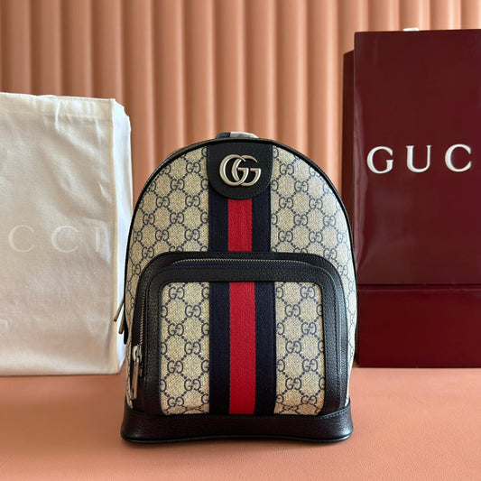 GG Small Ophidia Backpack Beige & Black GG Monogram Fabric 272185