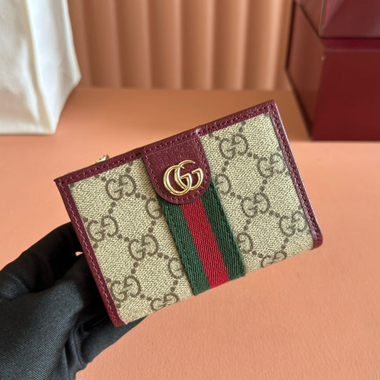 GG Ophidia Small Wallet Burgundy  Brown Beige Canvas Leather