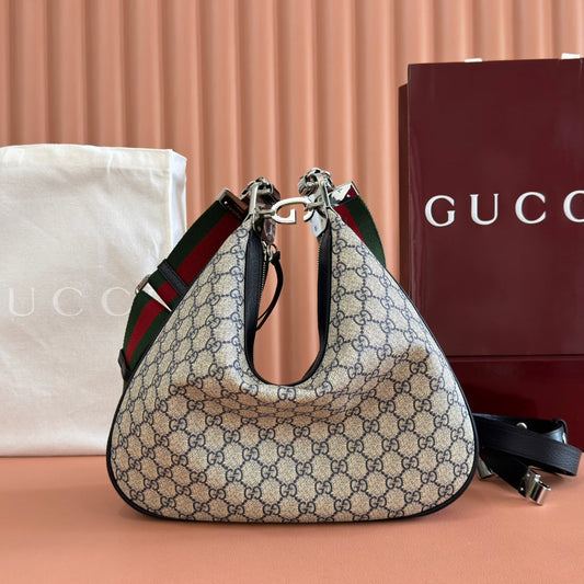 Gucci Attache Large Shoulder Bag 35cm Black Beige Canvas