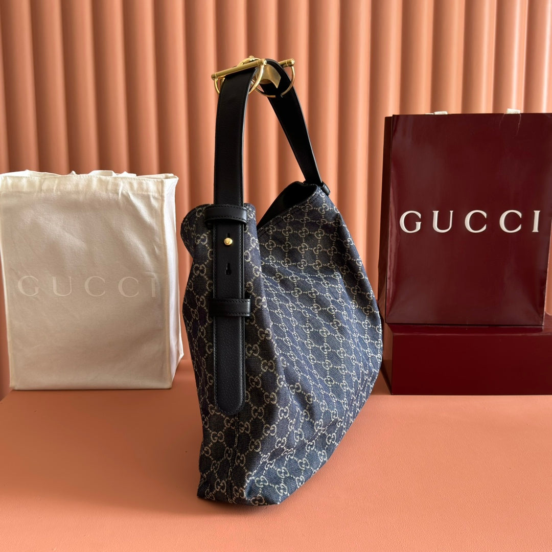 GG Beatrix Large Tote Bag  Beige & Dark Blue GG Monogram Fabric Monogram Fabric