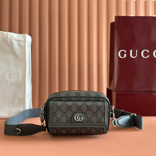 Gucci Ophidia Mini Handbag Gray Canvas Leather 272066