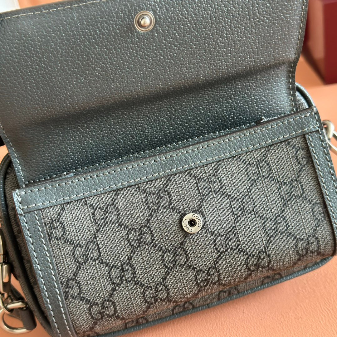 Gucci Ophidia Mini Handbag Gray Canvas Leather 272066