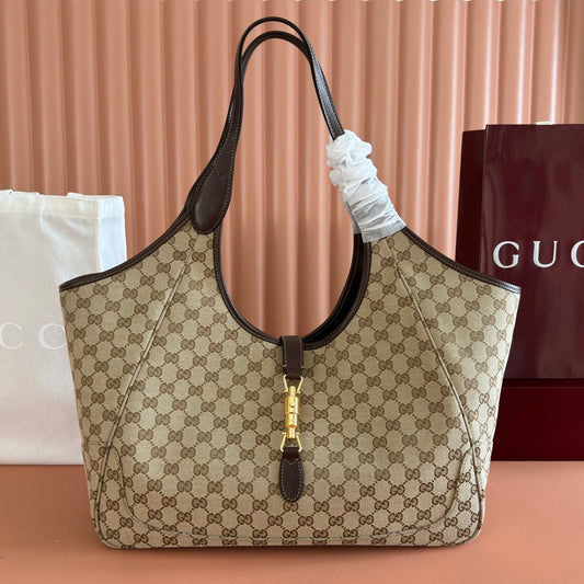 GG Mercato Large Tote Bag Beige Brown Canvas