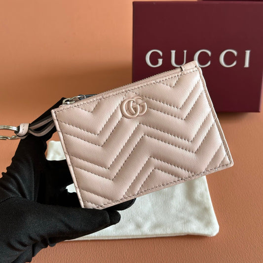 GG Marmont Zip Key Pouch Light Pink Leather