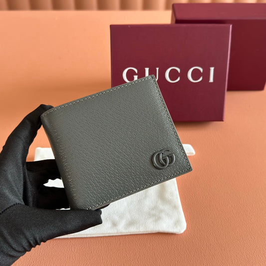 GG Marmont Bi-Fold Wallet Dark Grey Pebbled Leather