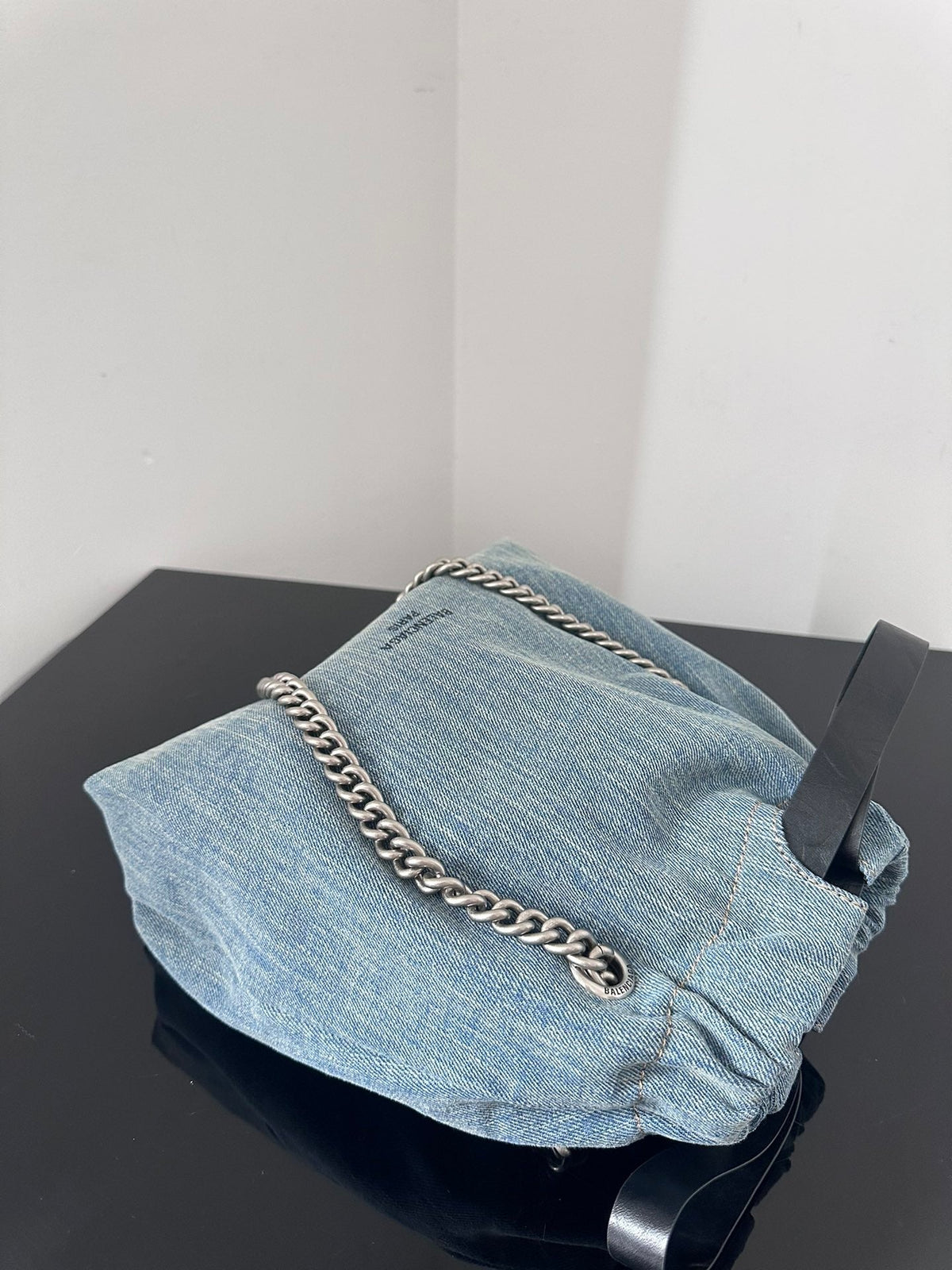 CRUSH SMALL TOTE BAG 26 IN BLUE WASHED DENIM SILVER HARDWARE