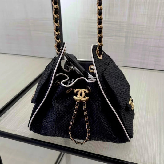 Chanel 2026 Hobo Bag 22cm Black Woven Leather