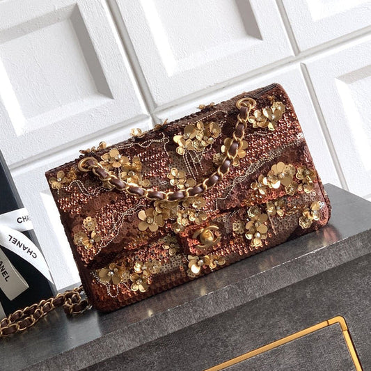 Chane 2026 Flap Bag Brown Mix Colors Sequin Leather