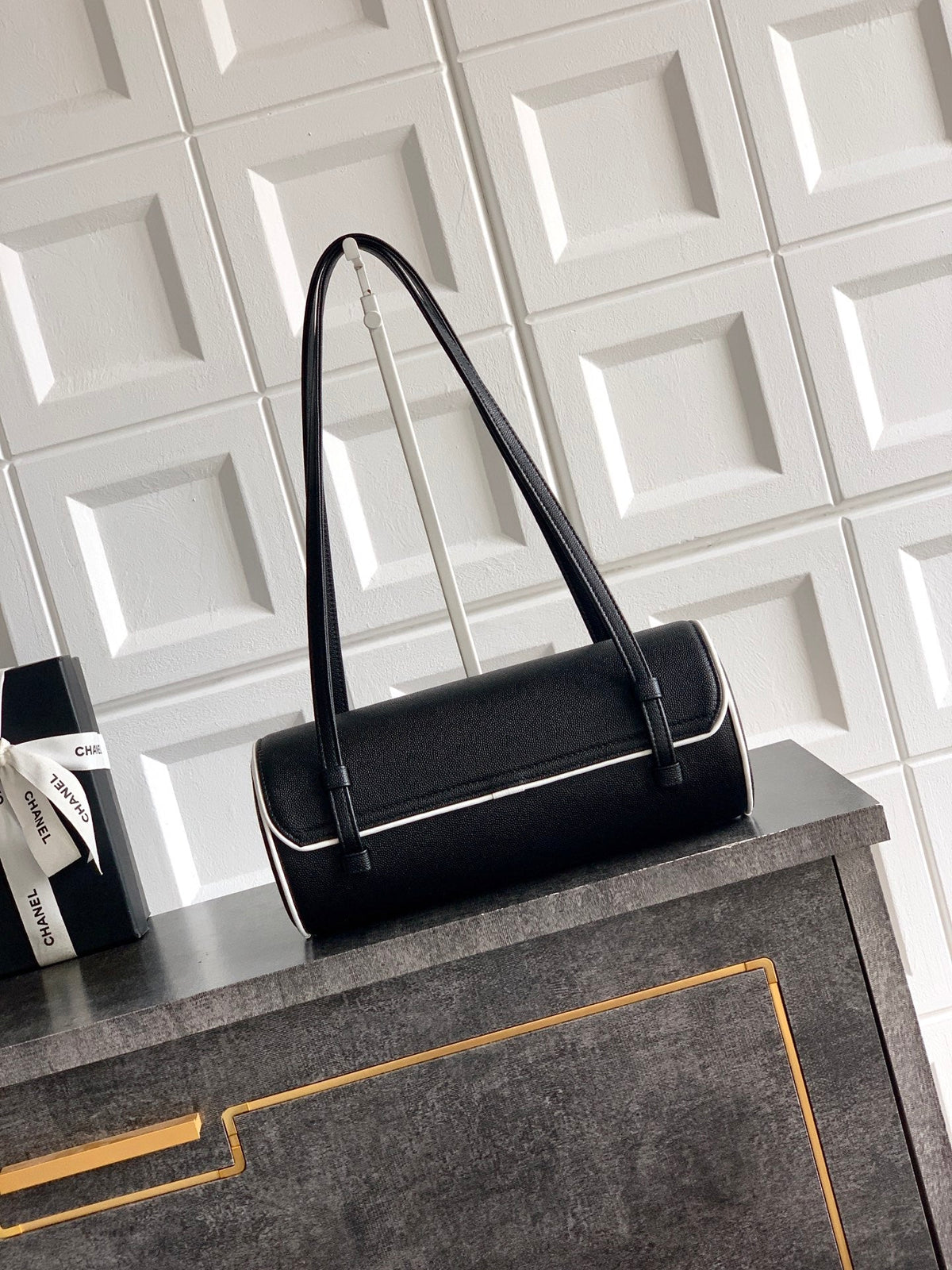 CC Preppy Coco Bowling Bag 30cm Black Caviar Leather