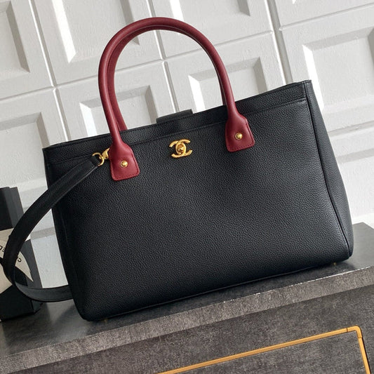 CC 2026 Shopping Bag Black mix Burgundy Calfskin