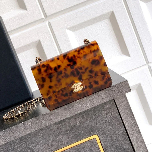 Chane 2026 Evening Bag 12cm Tortoiseshell Plexiglass