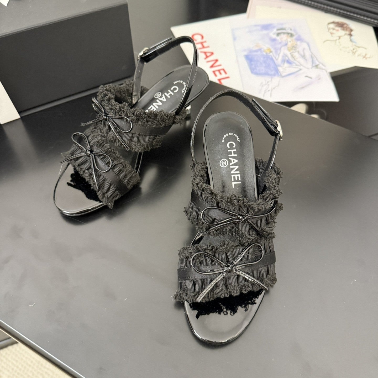 cc25 slingback sandal ̣65mm bow black grosgrain canvas 233592