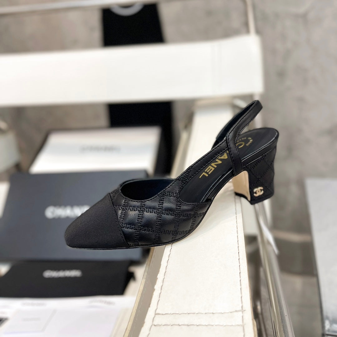 CC Stitched Slingback 6cm Black Sheepskin 817407