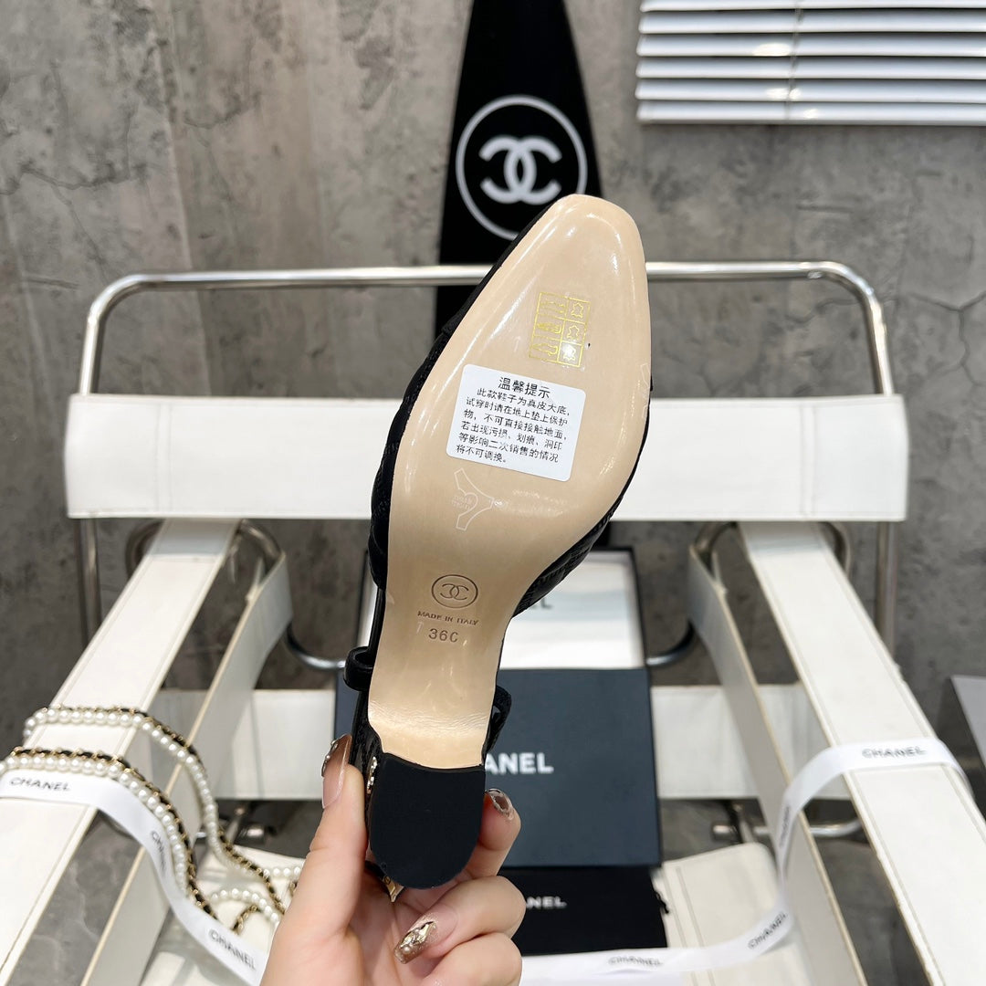 CC Stitched Slingback 6cm Black Sheepskin 817407