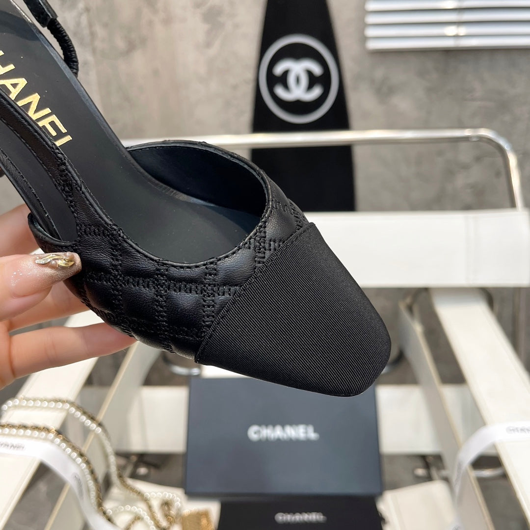 CC Stitched Slingback 6cm Black Sheepskin 817407