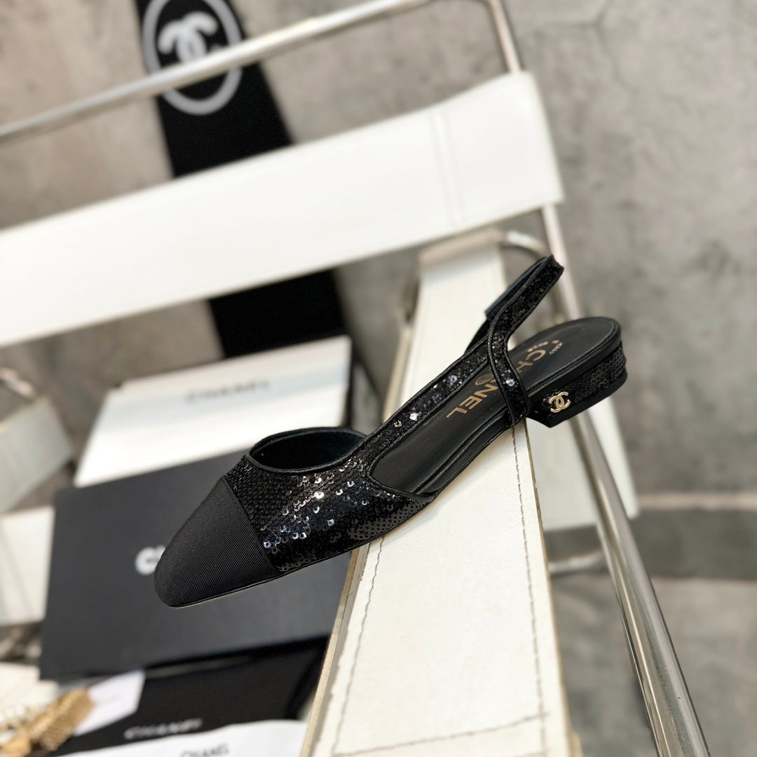 CC 26s Slingback Black Glittered Sheepskin 816194