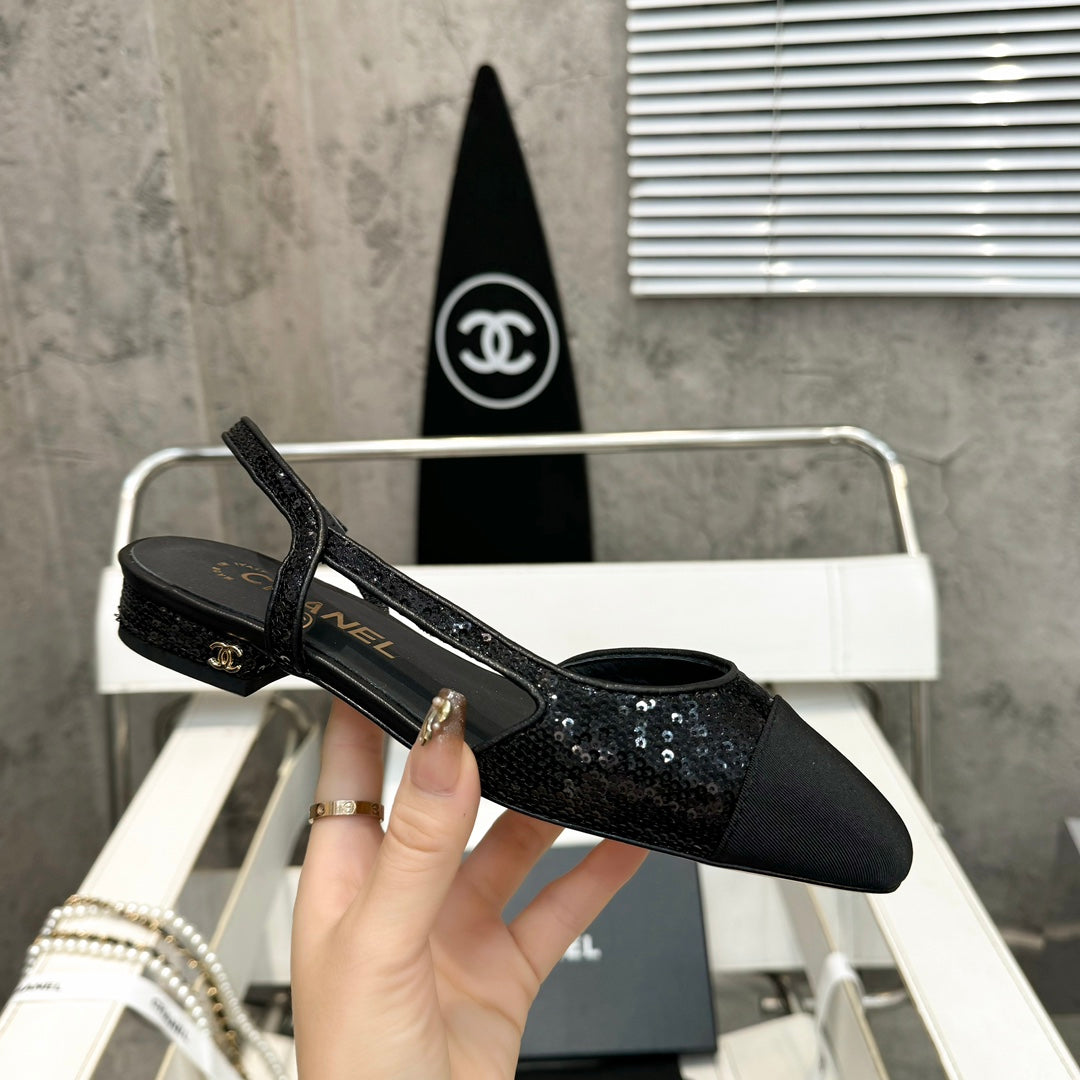CC 26s Slingback Black Glittered Sheepskin 816194