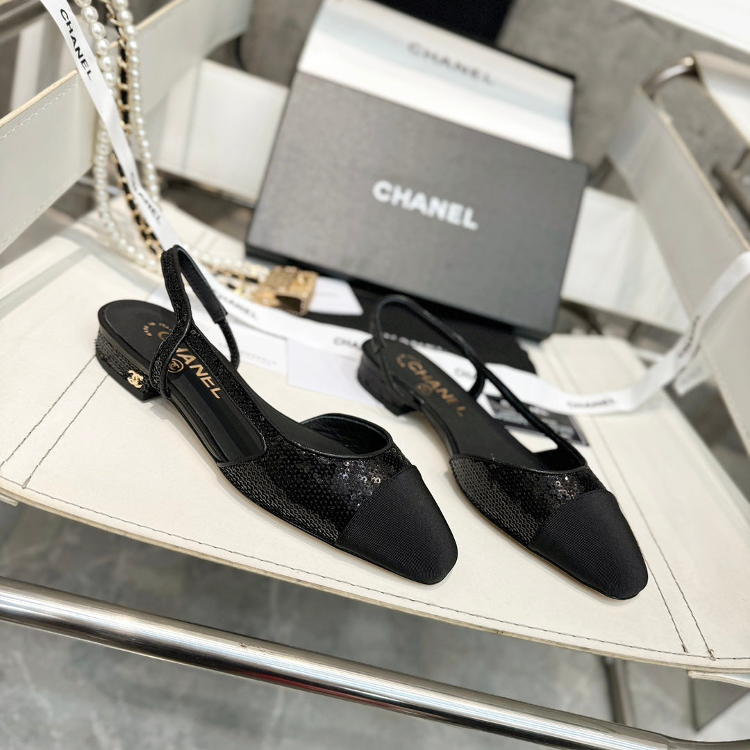 CC 26s Slingback Black Glittered Sheepskin 816194