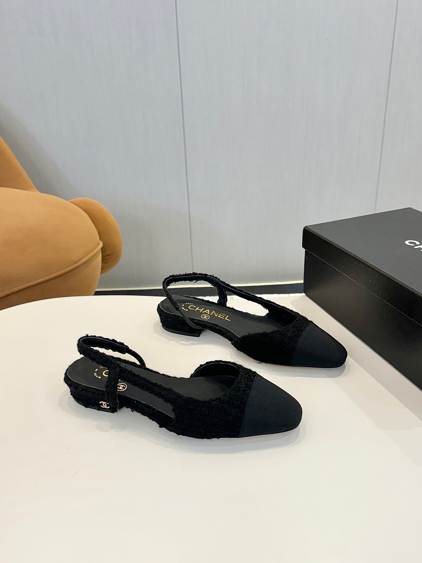 cc 25c slingback flat black tweed black grosgrain 233606