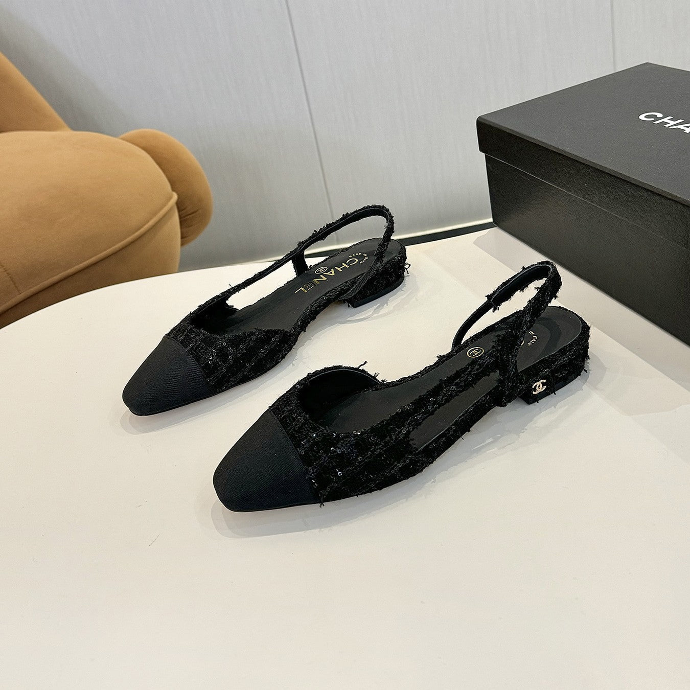 cc 25c slingback flat black tweed black grosgrain 233610