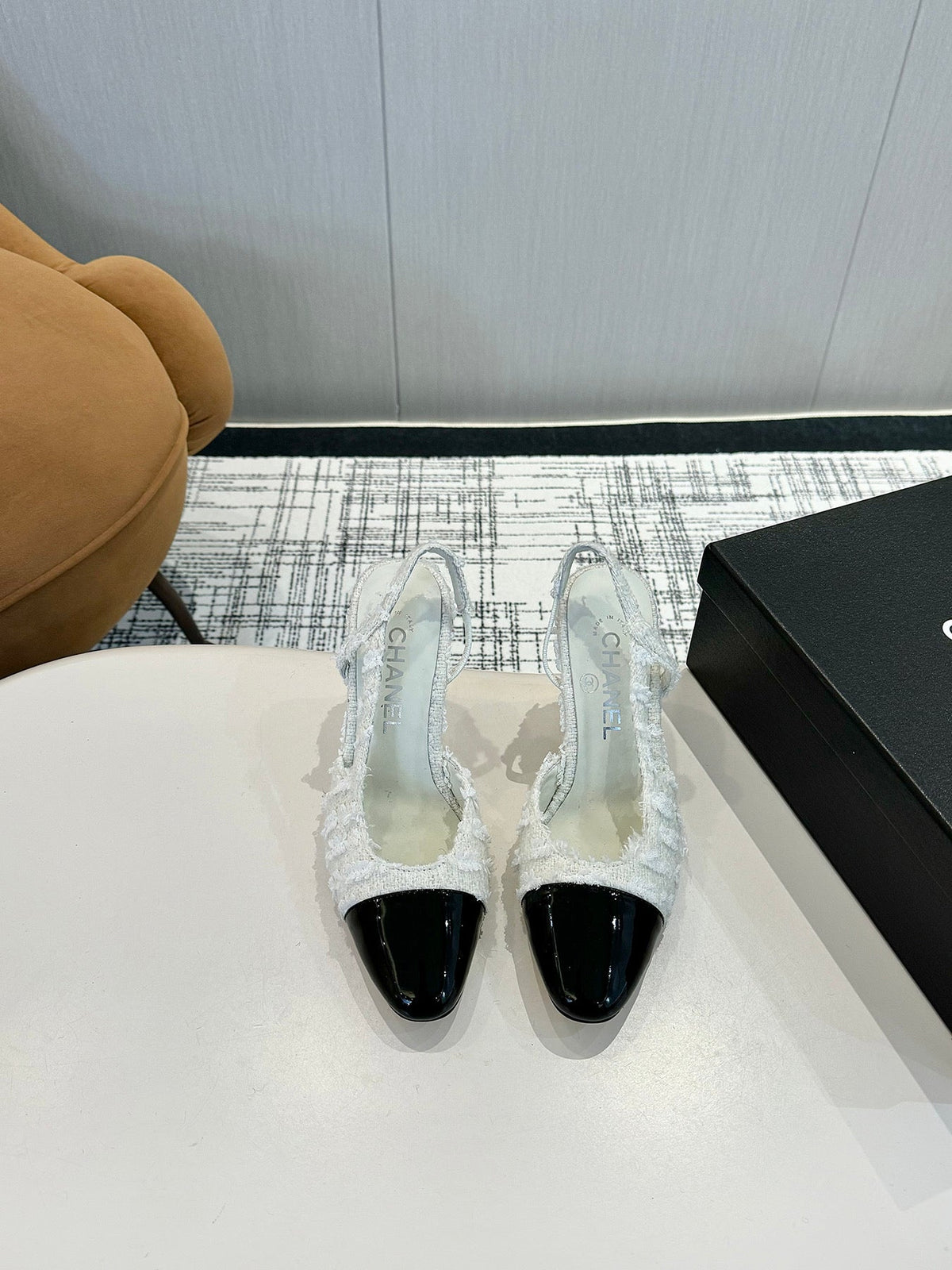 cc 25c slingback 90 white tweed black grosgrain 233618
