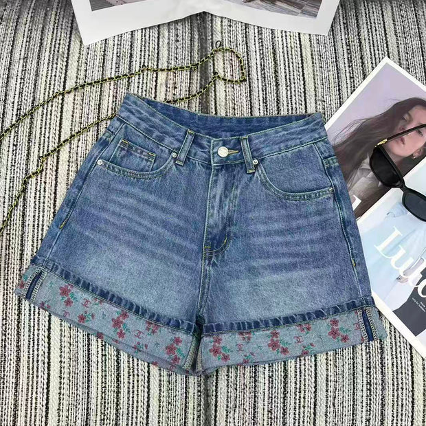 Chanel 2026 Short With Floral Embroidered Pattern Blue Cotton 358656