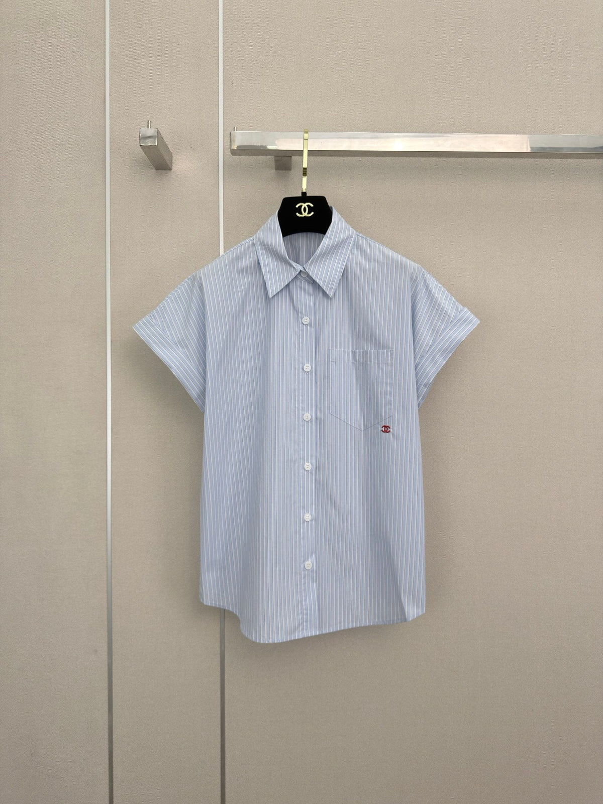 CC Collared Short-Sleeved Shirt Light Blue Cotton