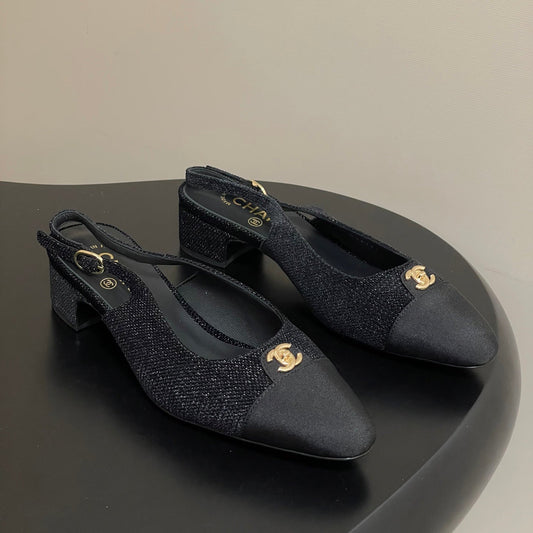 Chanel 25 Slingback Black Lambskin Fabric 473212