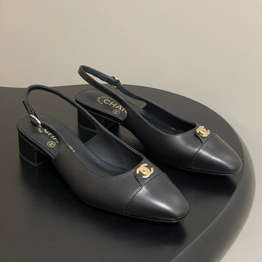 Chanel 25 Slingback 30mm Black Lambskin 473215