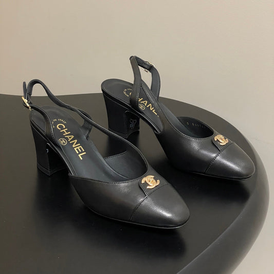 Chanel 25 Slingback 50mm Black Lambskin 473218