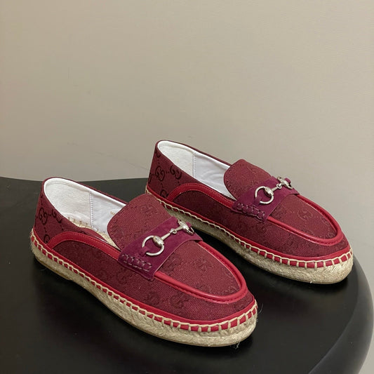GG 26ss Slip-on Loafers Red Double G Canvas 593493