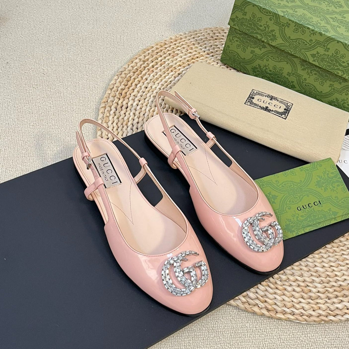 GG Double G patent leather slingback ballet flats Glossy Rose Pink