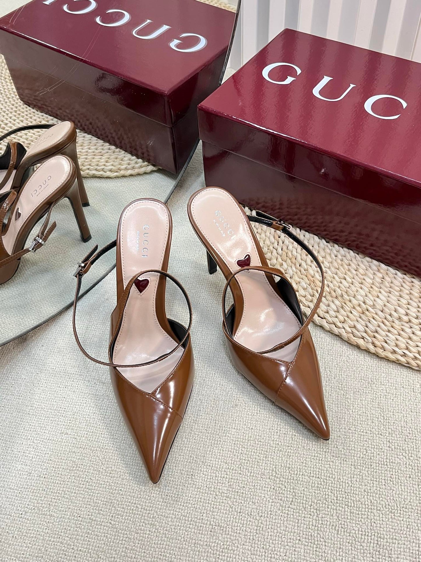 GC 100mm Heeled Slingbacks Brown Sheepskin 294606