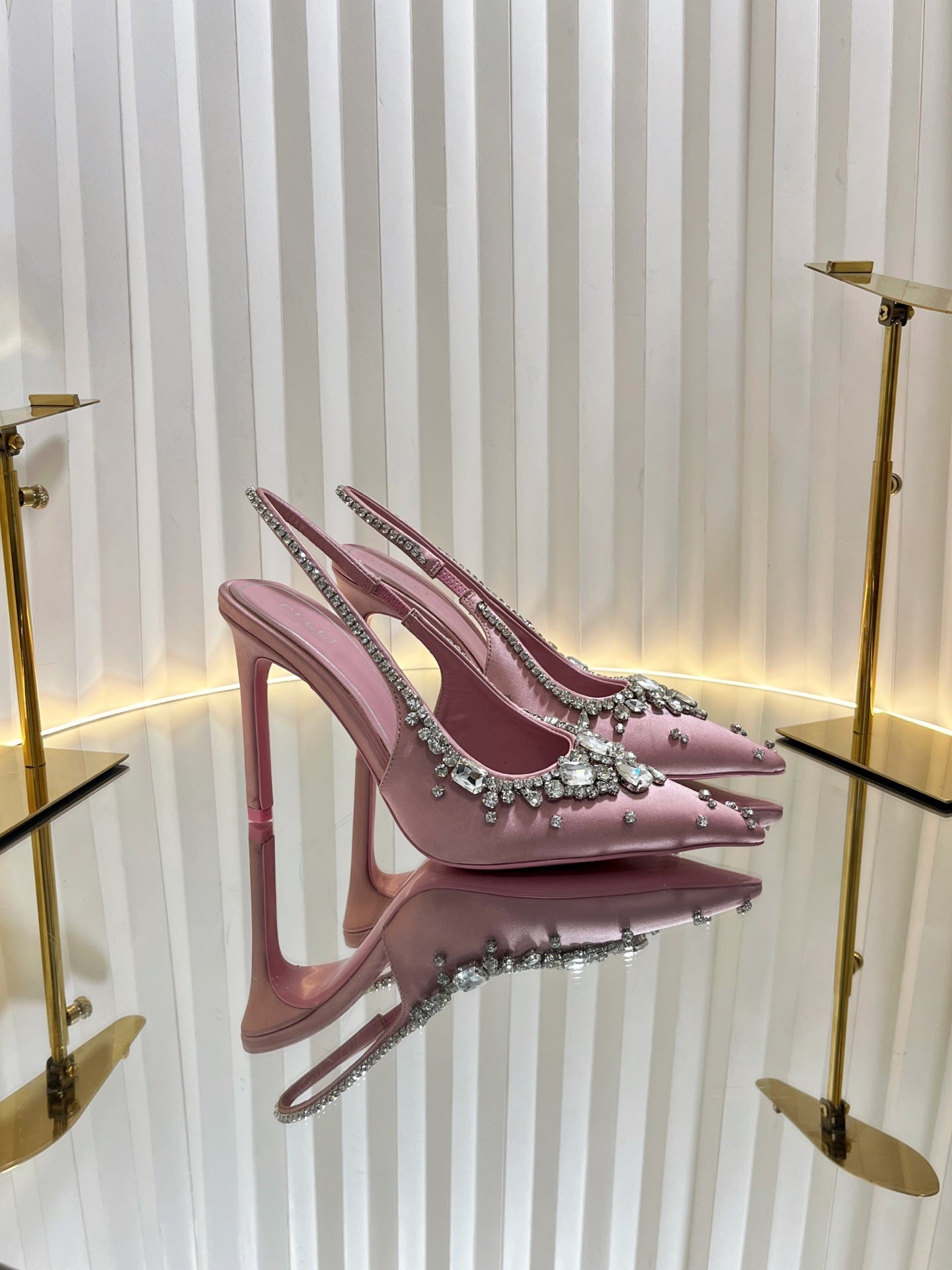 GC 2025 Crystal Embellished High Heels Slingbacks Pink Silk Sheepskin 294524