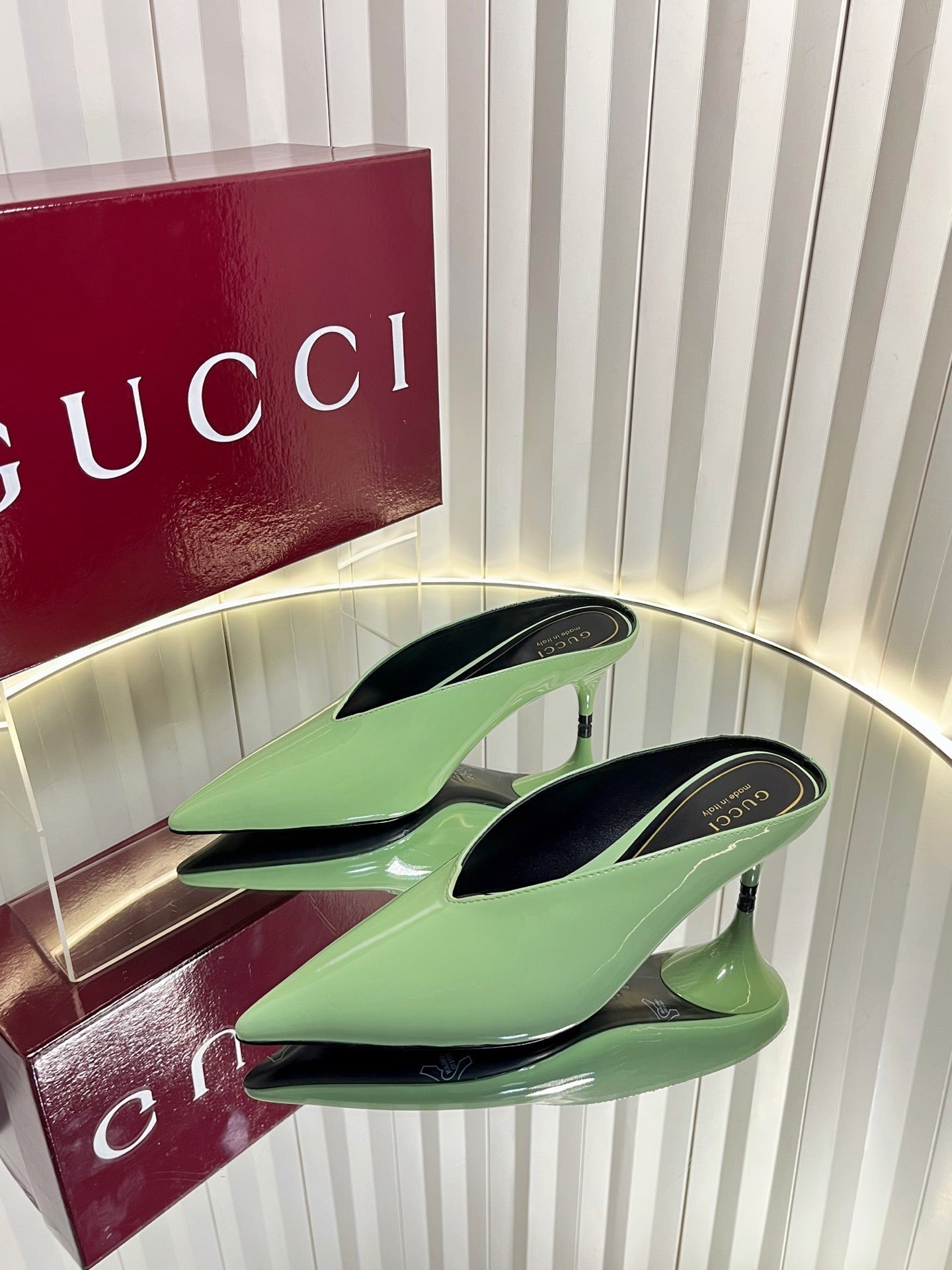 GG Women's Heeled Mules 50mm Matcha Green Patent Leather 548394