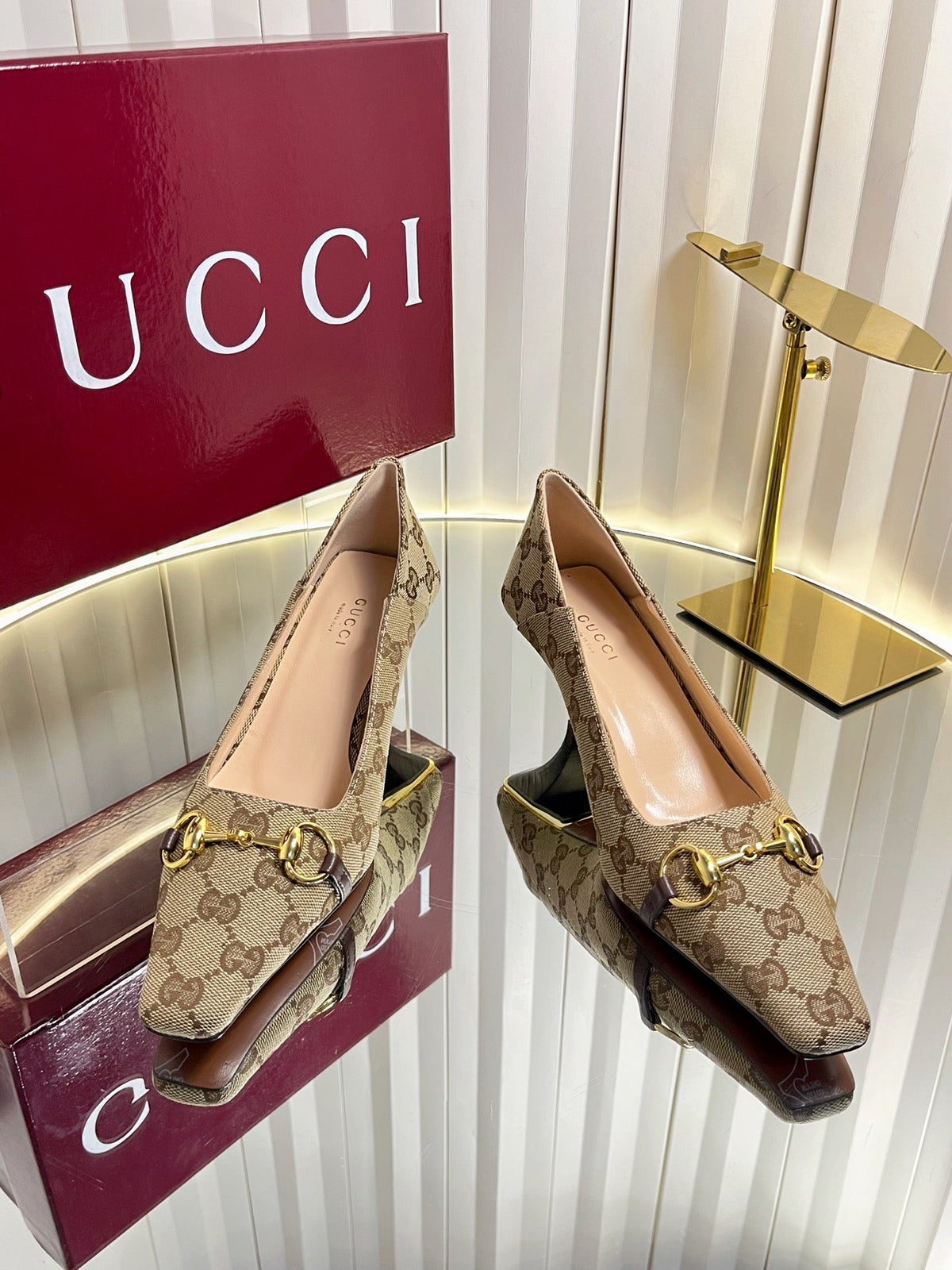 GG 26s Vittoria Pumps Beige Brown Canvas 768134