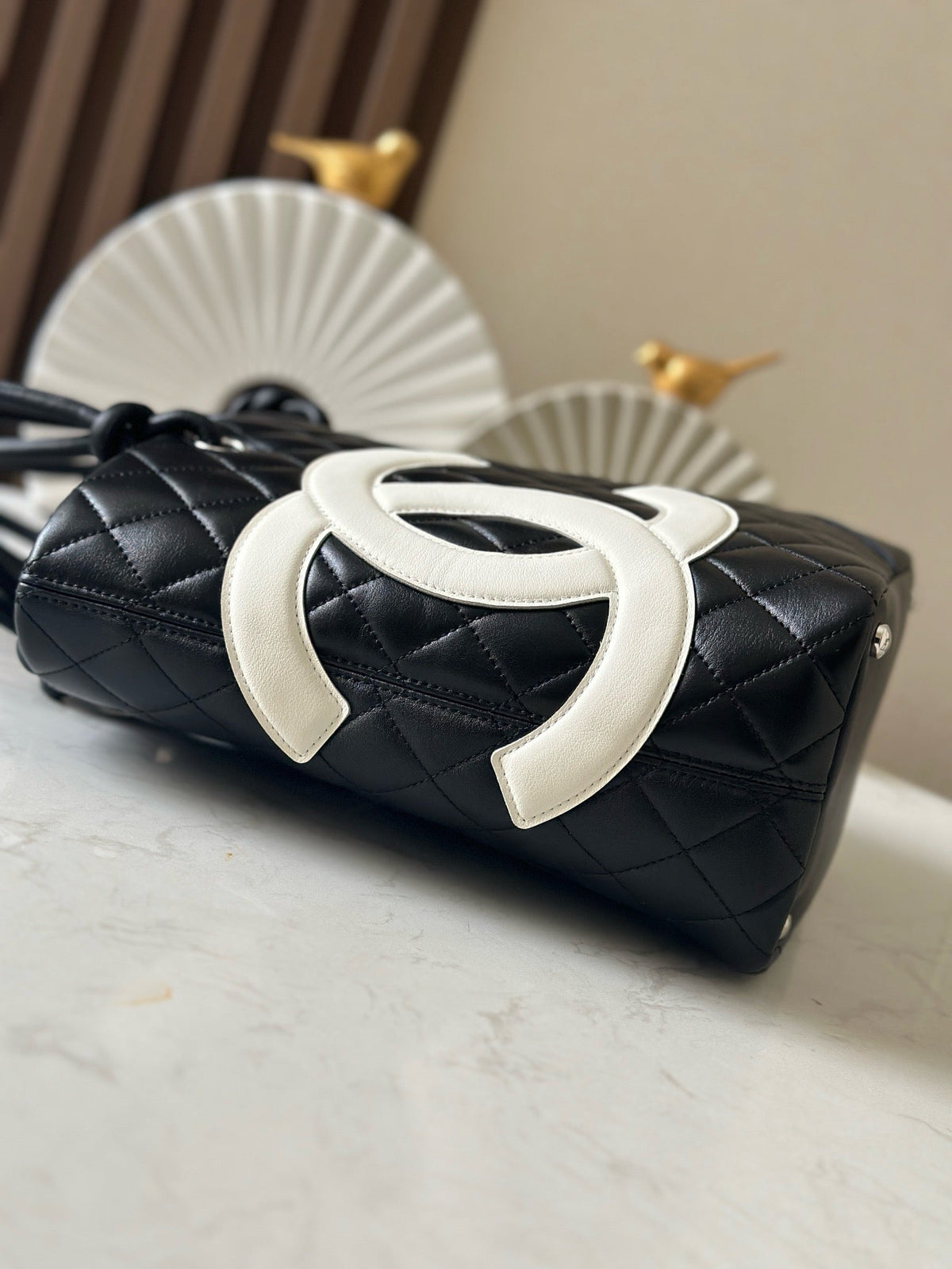 Chanel 25s Cambon Ligne Tote Bag 24cm In Black Mix White Calfskin