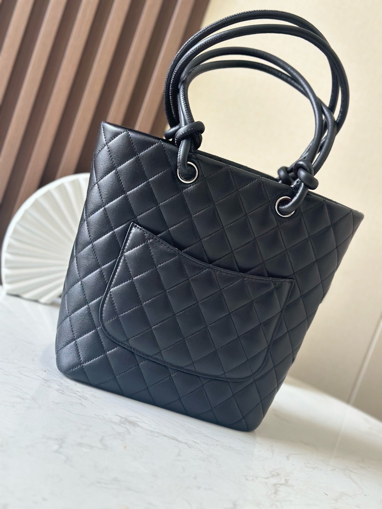 Chanel 25s Cambon Ligne Tote Bag 24cm In Black Mix White Calfskin