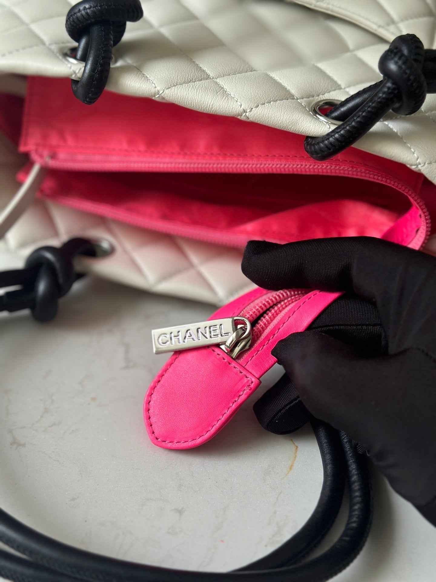 Chanel 25s Cambon Ligne Tote Bag 24cm In White Mix Black Calfskin